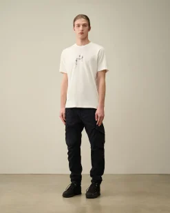Hot C.P. Company 30/1 Jersey Afslappet Grafisk T-Shirt Gaze Hvid