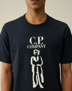 Clearance C.P. Company 30/1 Jersey Grafisk T-Shirt Gaze Hvid