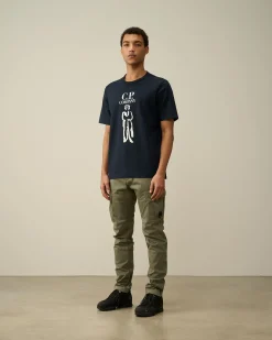 Clearance C.P. Company 30/1 Jersey Grafisk T-Shirt Gaze Hvid