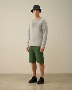 Outlet C.P. Company 30/1 Jersey Langaermet Logo T-Shirt Gaze Hvid