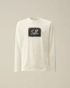 Store C.P. Company 30/1 Jersey Langaermet Logo T-Shirt Total Eclipse-Blue