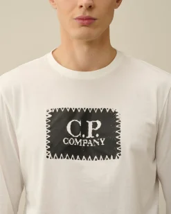 Store C.P. Company 30/1 Jersey Langaermet Logo T-Shirt Total Eclipse-Blue