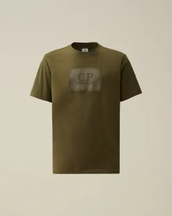 New C.P. Company 30/2 Mercerized Jersey Twisted Logo T-Shirt Pistacie Shell-Beige