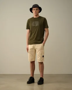 New C.P. Company 30/2 Mercerized Jersey Twisted Logo T-Shirt Pistacie Shell-Beige