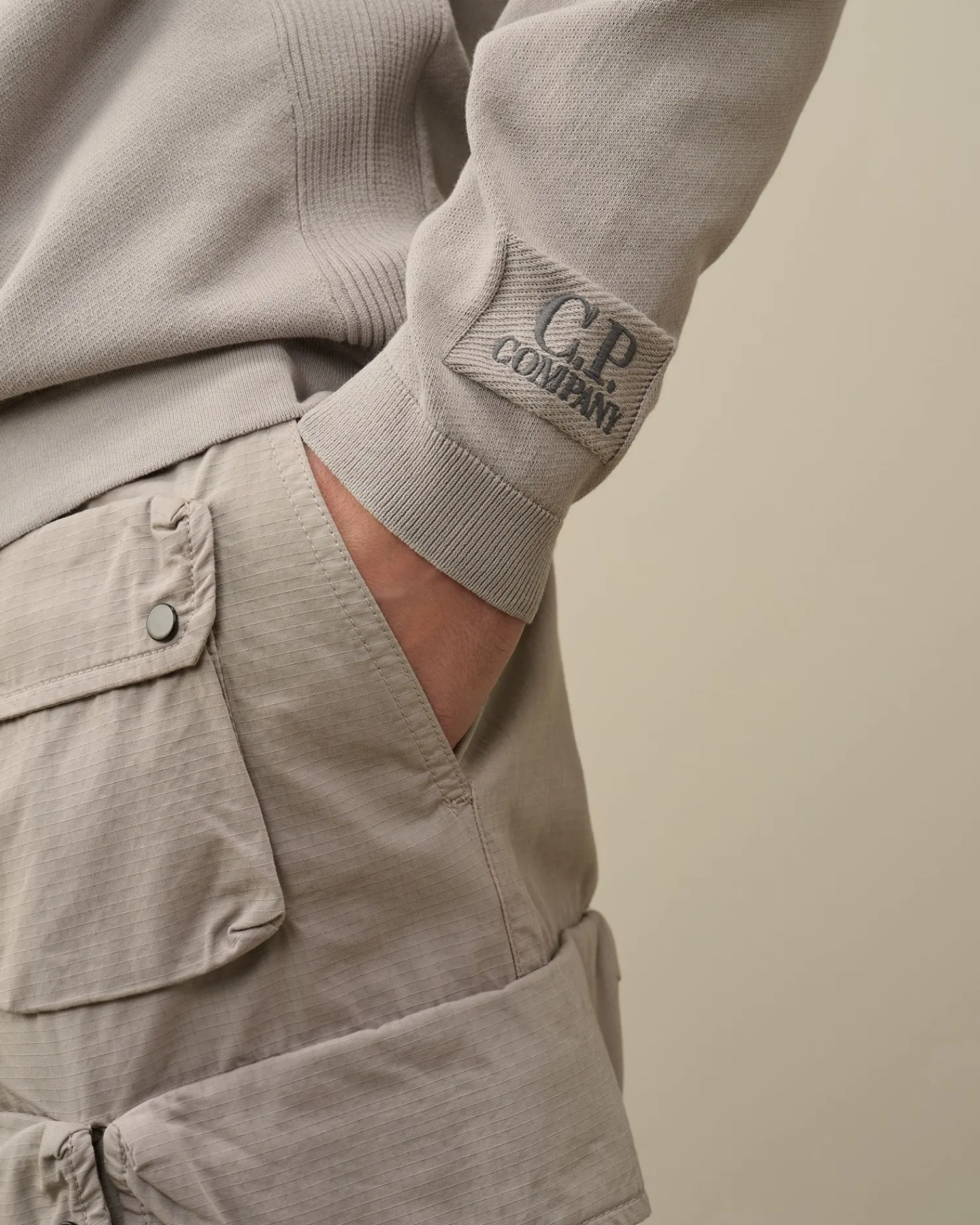 Sale C.P. Company Bomuld Blandet Bomber Strik Gaze Hvid