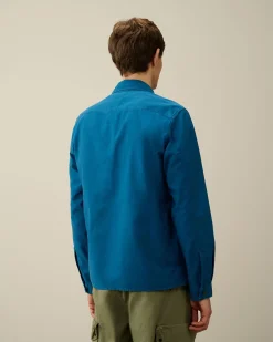 Outlet C.P. Company Chambray Kortaermet Logoskjorte Stenblege-Bla