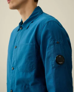 Outlet C.P. Company Chambray Kortaermet Logoskjorte Stenblege-Bla