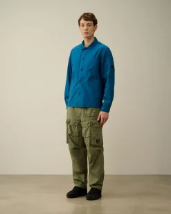 Outlet C.P. Company Chambray Kortaermet Logoskjorte Stenblege-Bla