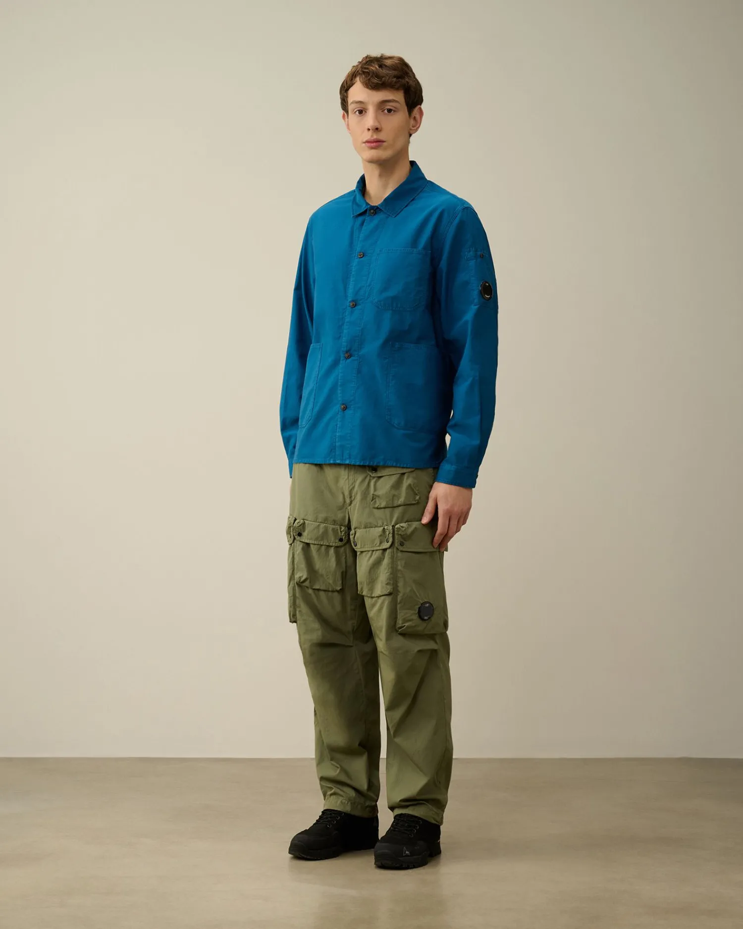 Outlet C.P. Company Chambray Kortaermet Logoskjorte Stenblege-Bla