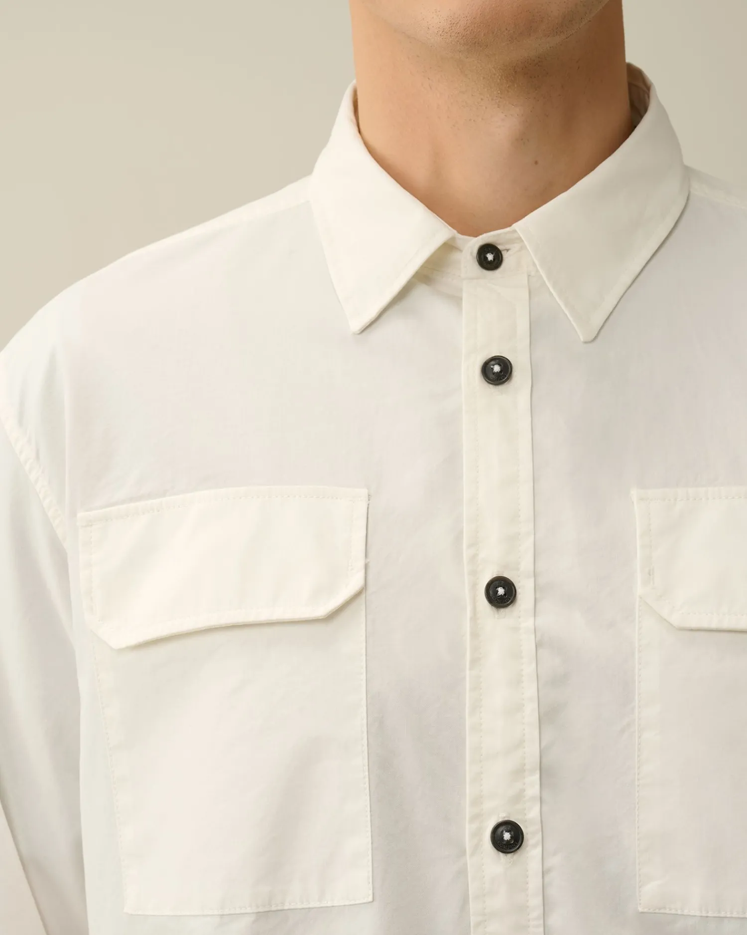 Clearance C.P. Company Chambray Langaermet Logoskjorte Denim-Bla