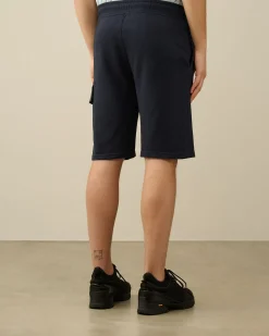 Shop C.P. Company Diagonal Forhojede Fleece-Lommeshorts Med Lynlas Gaze Hvid