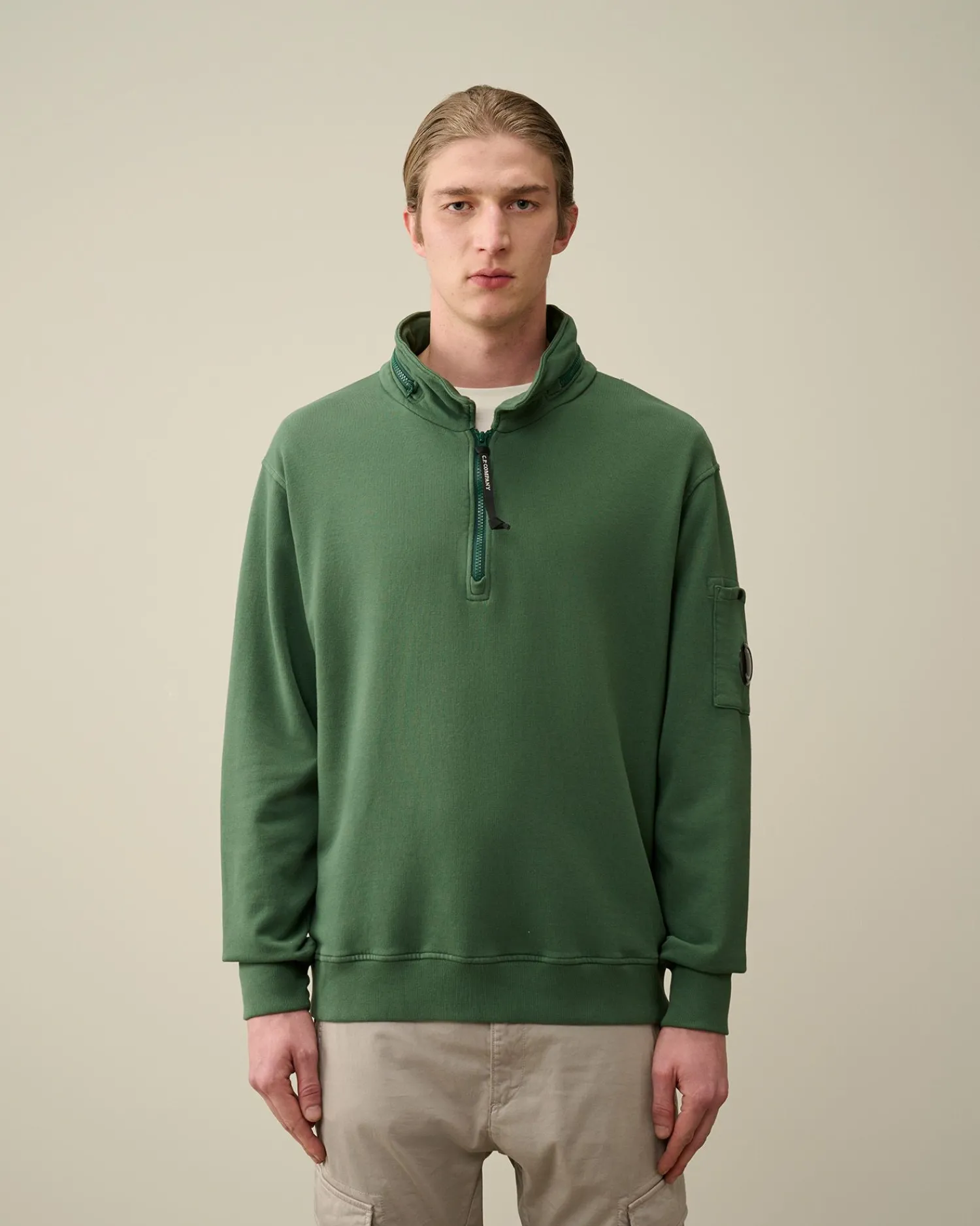 Clearance C.P. Company Diagonal Haevet Fleece Goggle Haettetroje Med Lynlas Rod Knop