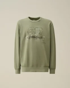 Shop C.P. Company Diagonal Haevet Fleece Sweatshirt Med Lynlas Pistacie Shell-Beige