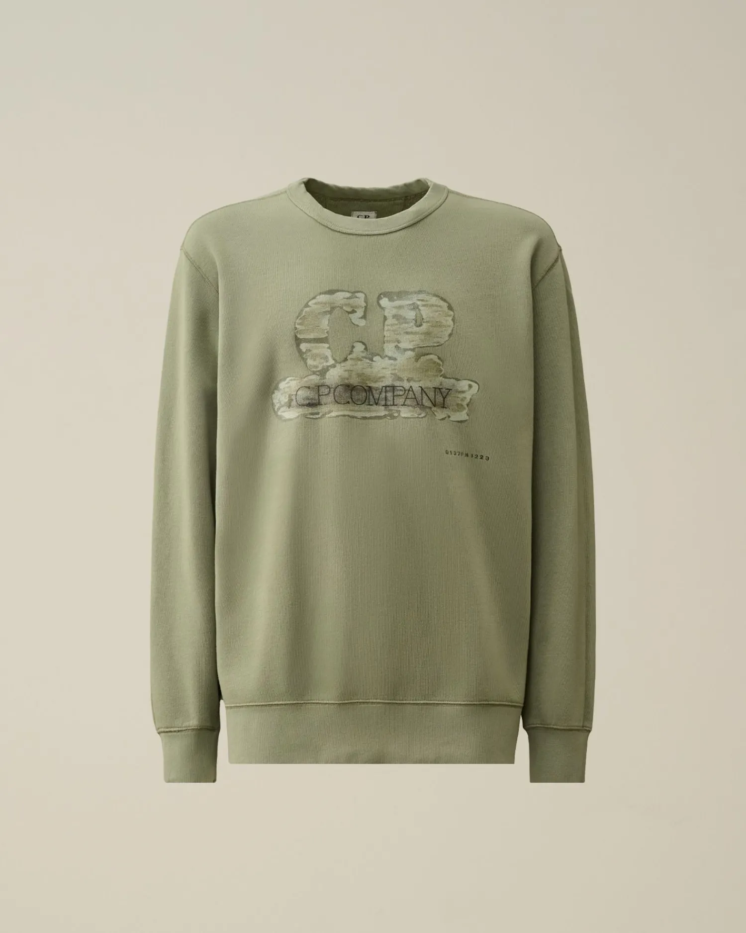 Shop C.P. Company Diagonal Haevet Fleece Sweatshirt Med Lynlas Pistacie Shell-Beige