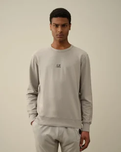 Hot C.P. Company Diagonal Haevet Fleece Sweatshirt Med Lynlas Gaze Hvid