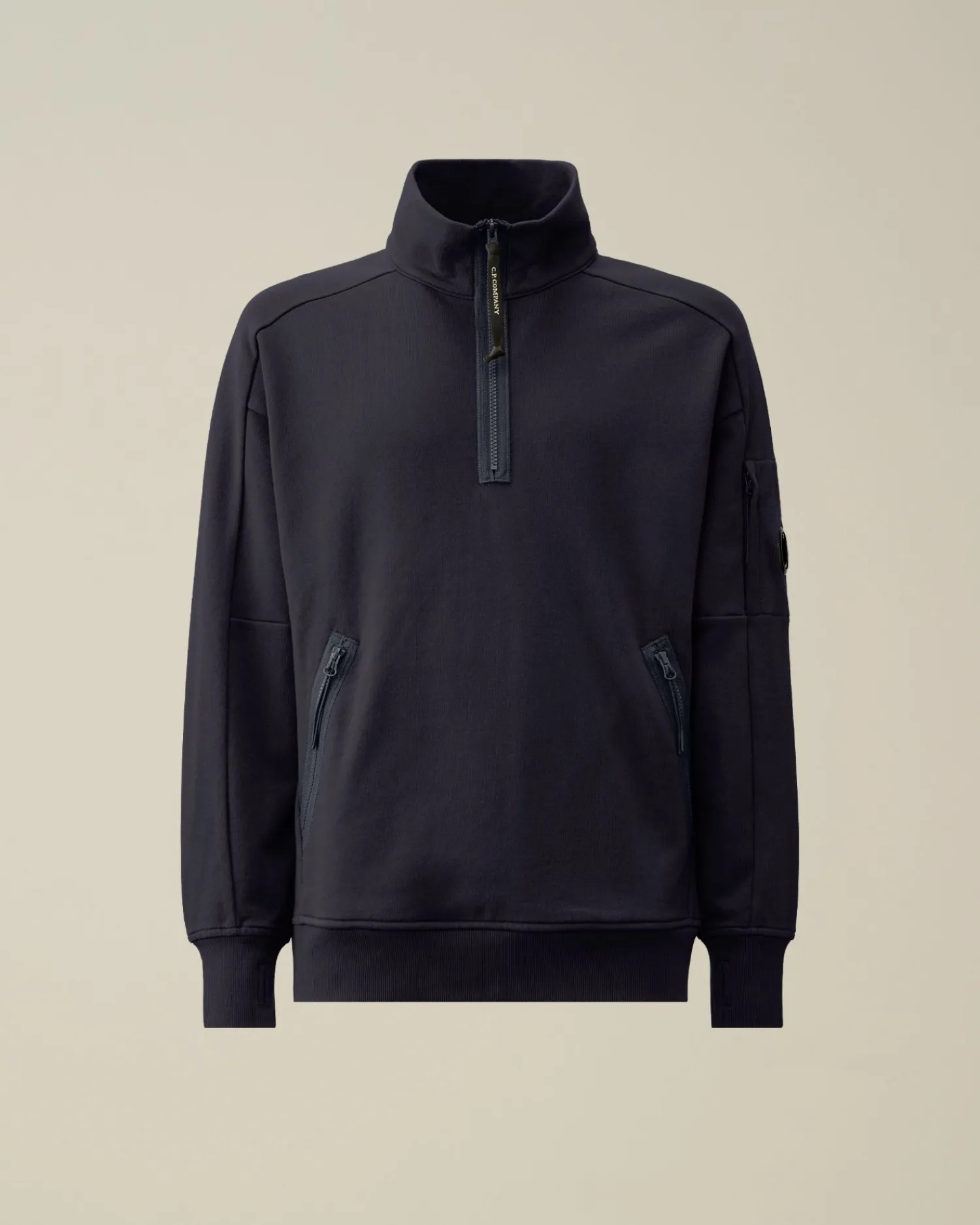 Best Sale C.P. Company Diagonal Haevet Fleece-Haettetroje Med Lynlas Gra Melange