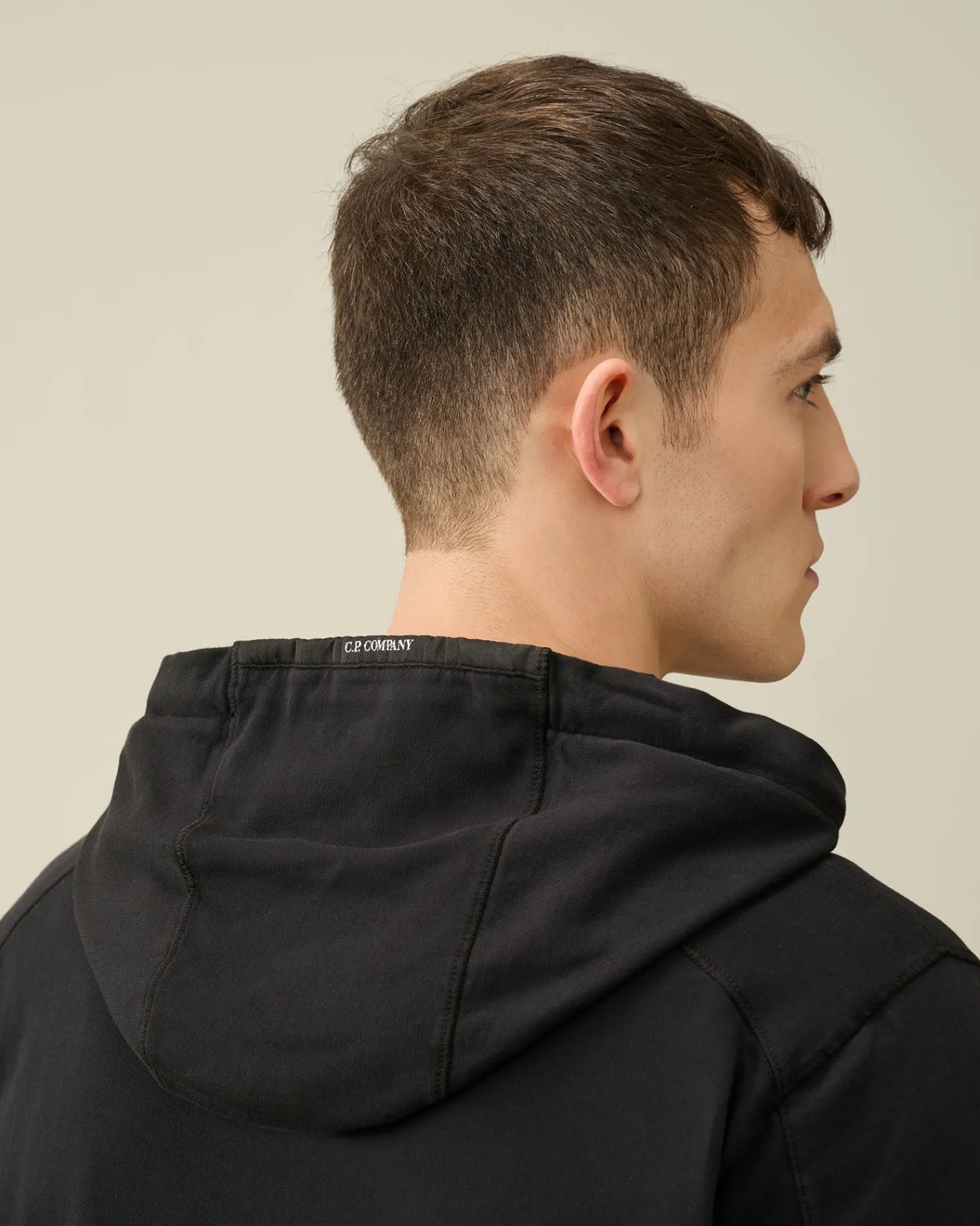 Store C.P. Company Diagonal Haevet Fleece-Haettetroje Med Lynlas Sort