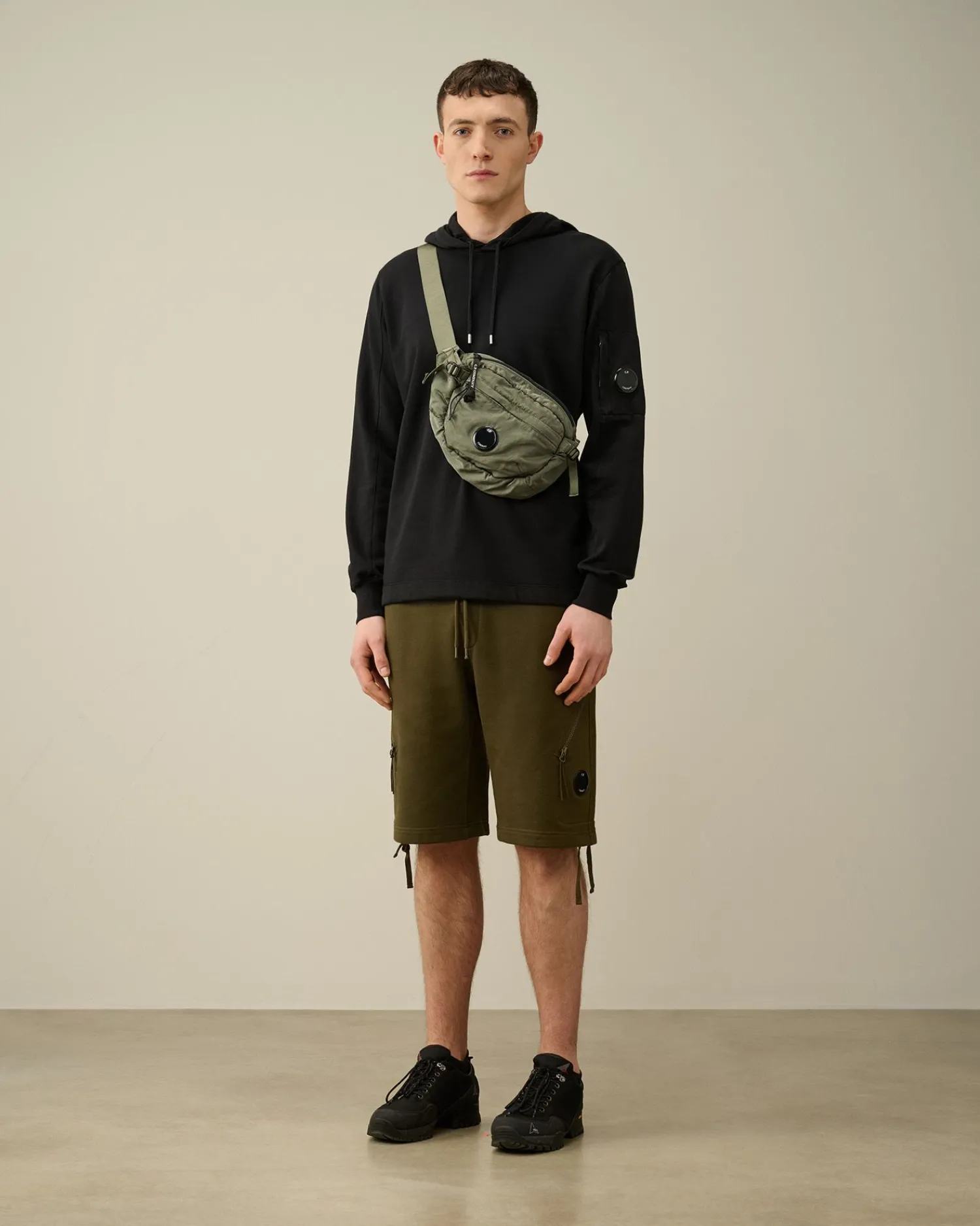 Store C.P. Company Diagonal Haevet Fleece-Haettetroje Med Lynlas Sort