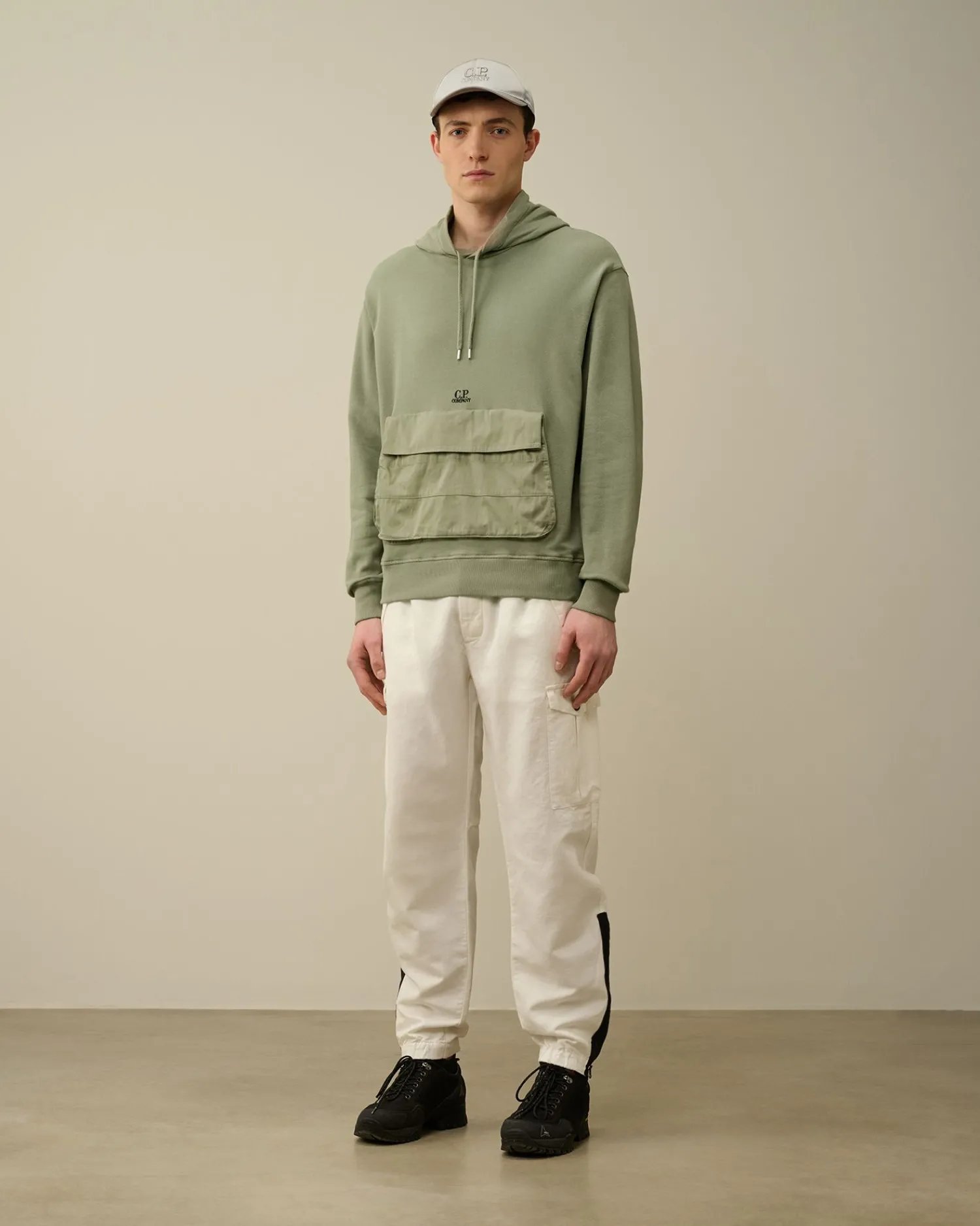 Discount C.P. Company Diagonal Haevet Fleece-Haettetroje Med Lynlas Blaek Bla