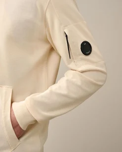 Online C.P. Company Diagonal Haevet Fleece-Haettetroje Med Lynlas Gaze Hvid