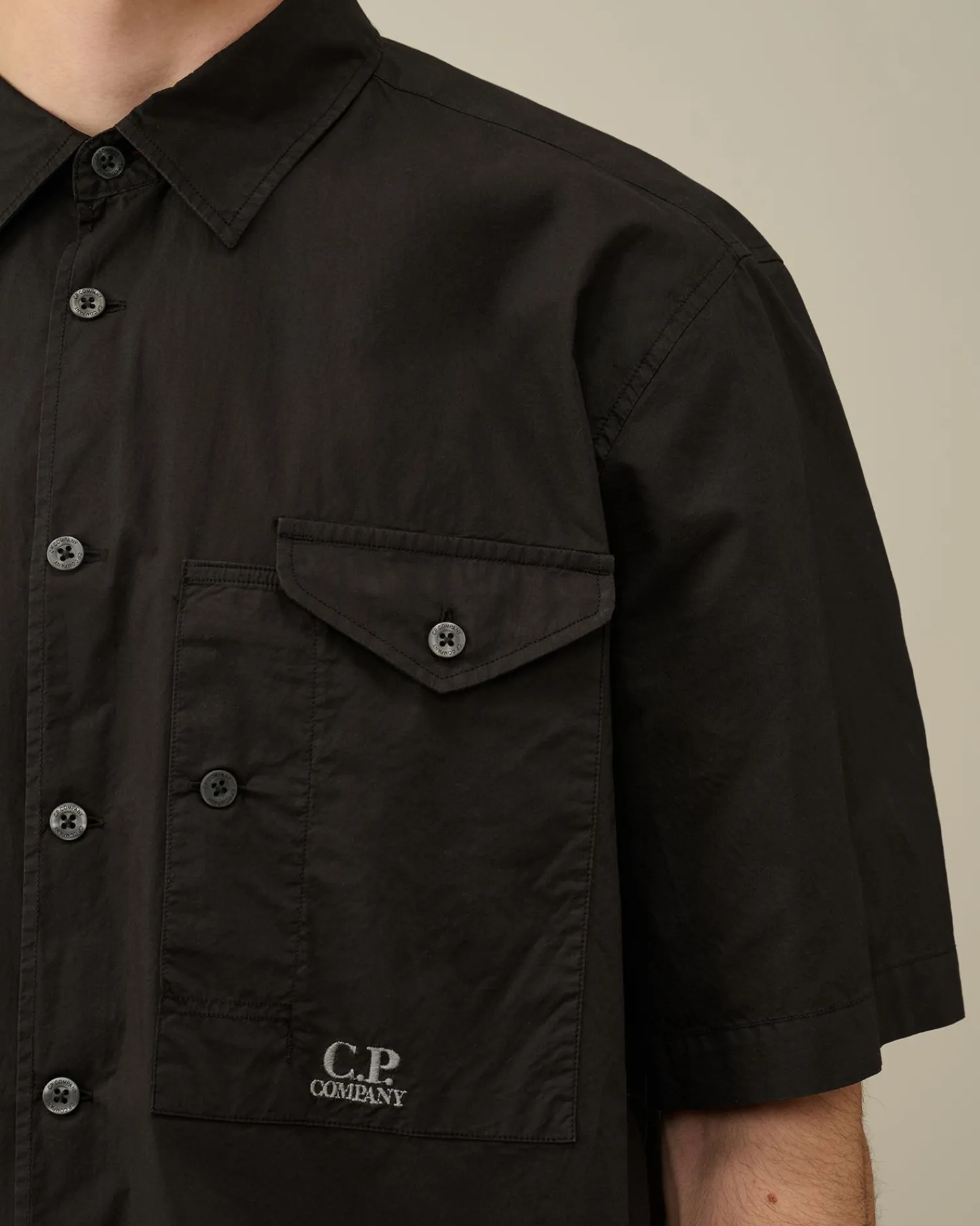 Sale C.P. Company Gabardine Skjorte Med Lynlas Sort