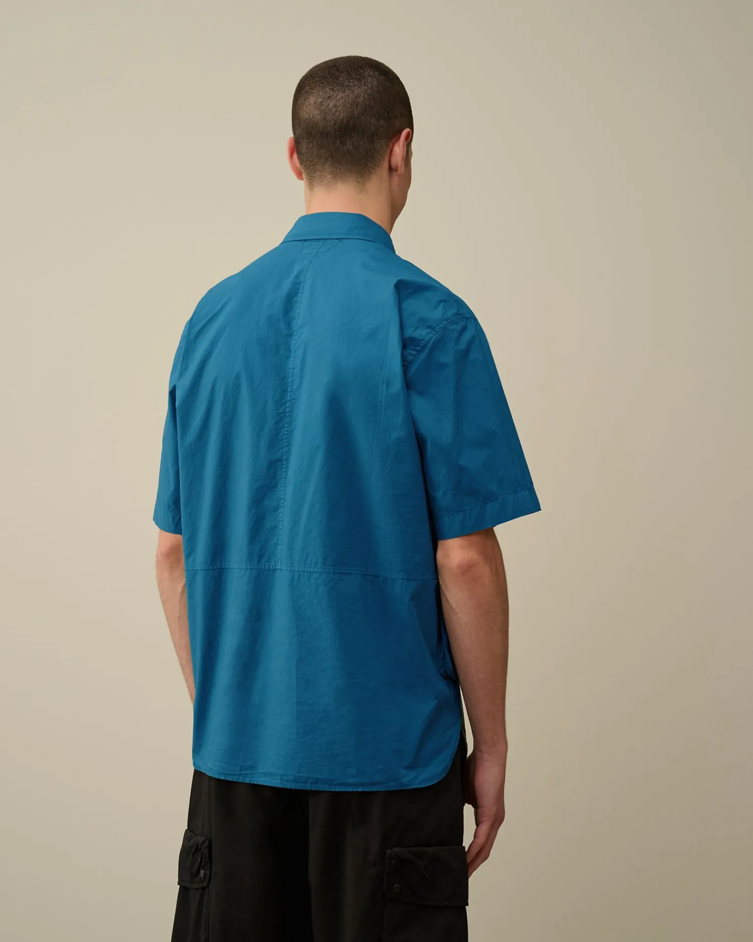 Store C.P. Company Gabardine Skjorte Med Lynlas Stjernelys Bla