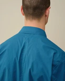 Store C.P. Company Gabardine Skjorte Med Lynlas Stjernelys Bla