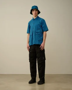 Store C.P. Company Gabardine Skjorte Med Lynlas Stjernelys Bla