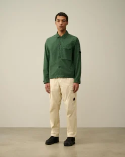Discount C.P. Company Gabardine Skjorte Med Lynlas Blaek Bla