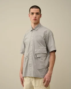 Outlet C.P. Company Gabardine Skjorte Med Lynlas Gaze Hvid