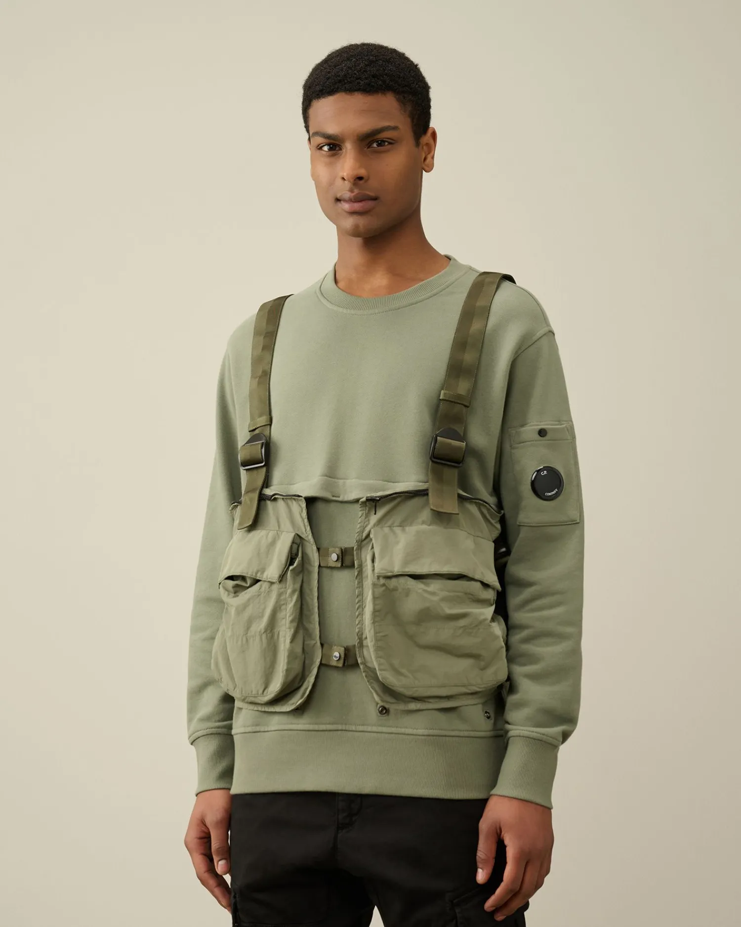 Best C.P. Company Haettetroje I Let Fleece Pistacie Shell-Beige