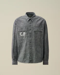 Online C.P. Company Popeline Workwear-Skjorte I Bomuld Stovregn Gra
