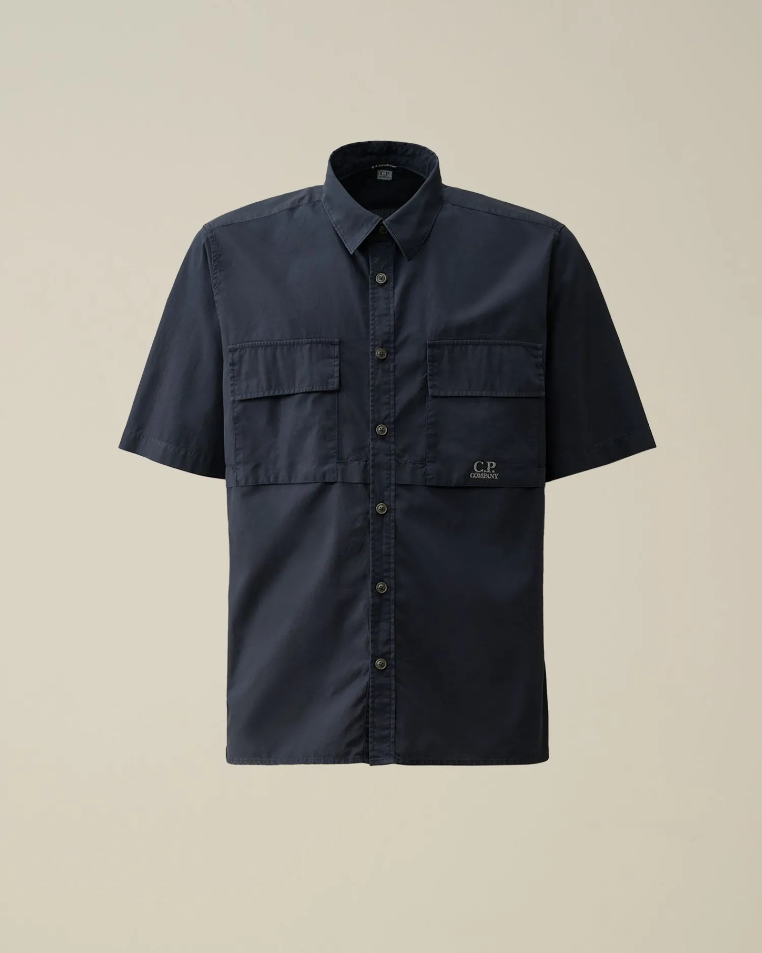 New C.P. Company Rip-Stop Kortaermet Skjorte I Bomuld Total Eclipse-Blue