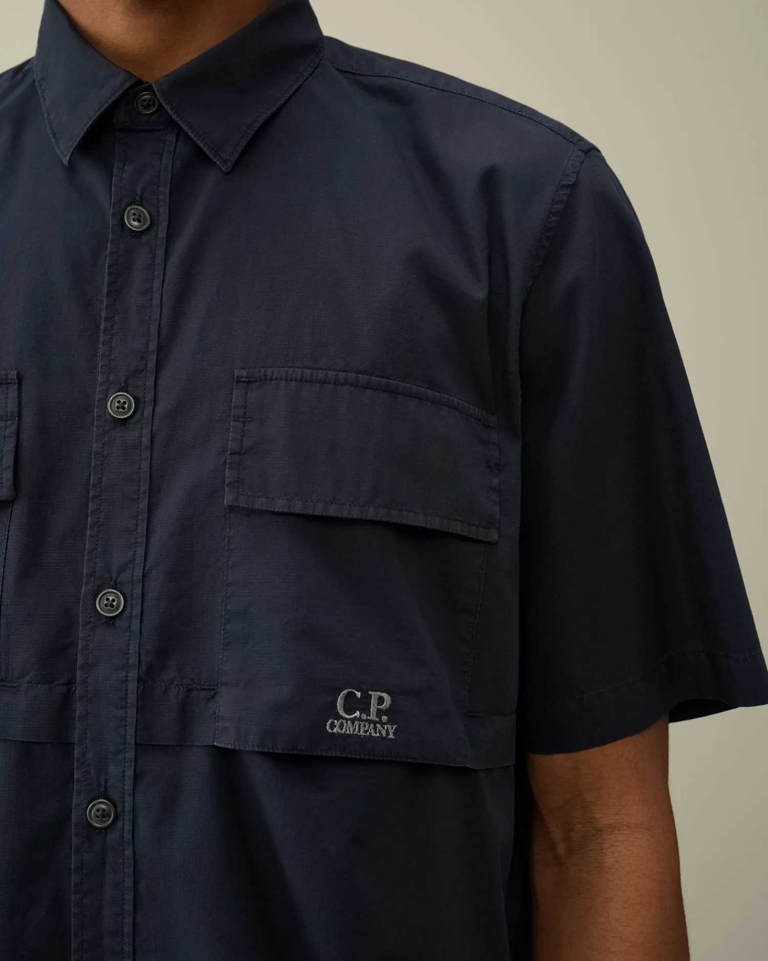 New C.P. Company Rip-Stop Kortaermet Skjorte I Bomuld Total Eclipse-Blue
