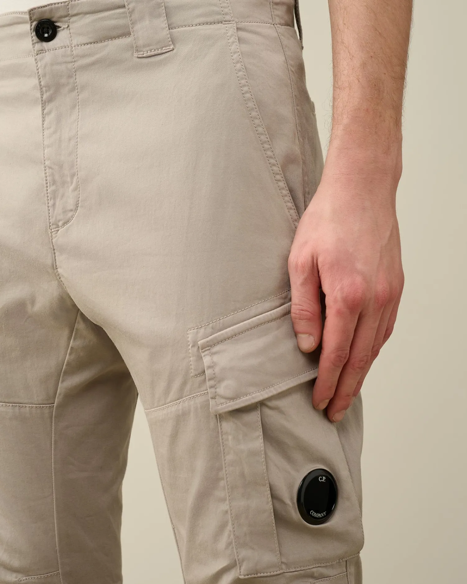 Discount C.P. Company Straek Satin Ergonomisk Logo Cargo Bukser Gaze Hvid