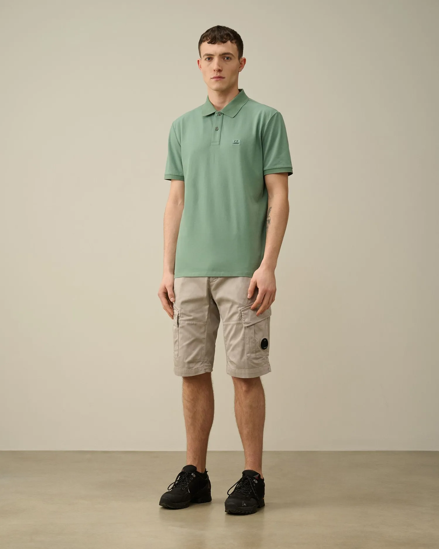 Discount C.P. Company Stretch Piquet Almindelig Langaermet Poloshirt Sort