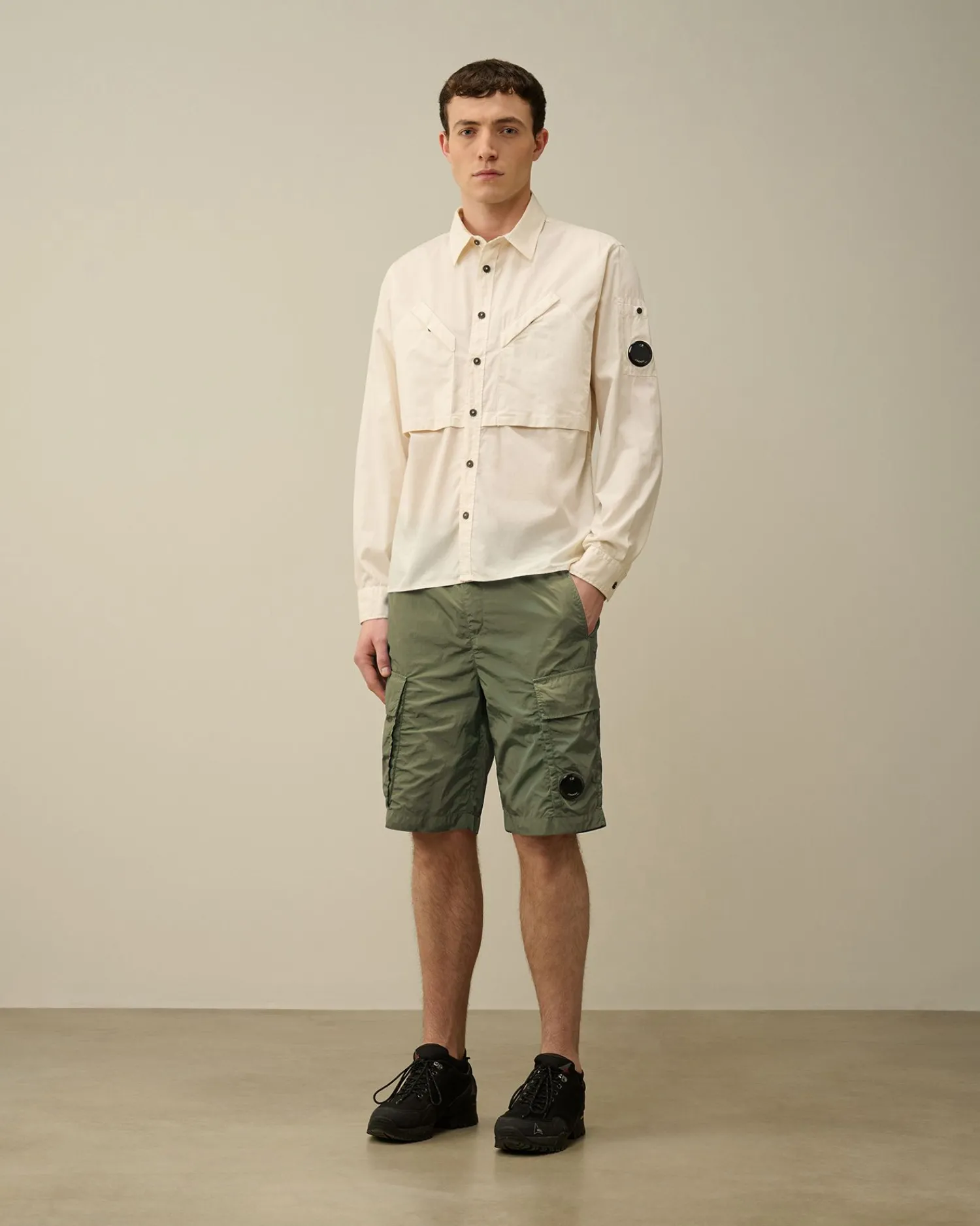 Fashion C.P. Company Stretch Satin Cargo Shorts Stovregn Gra