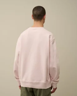 New C.P. Company Sweatshirt Med Diagonal Fleece I Bomuld Himmelsk Pink