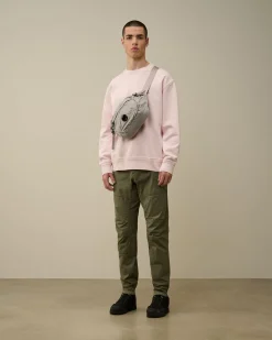 New C.P. Company Sweatshirt Med Diagonal Fleece I Bomuld Himmelsk Pink
