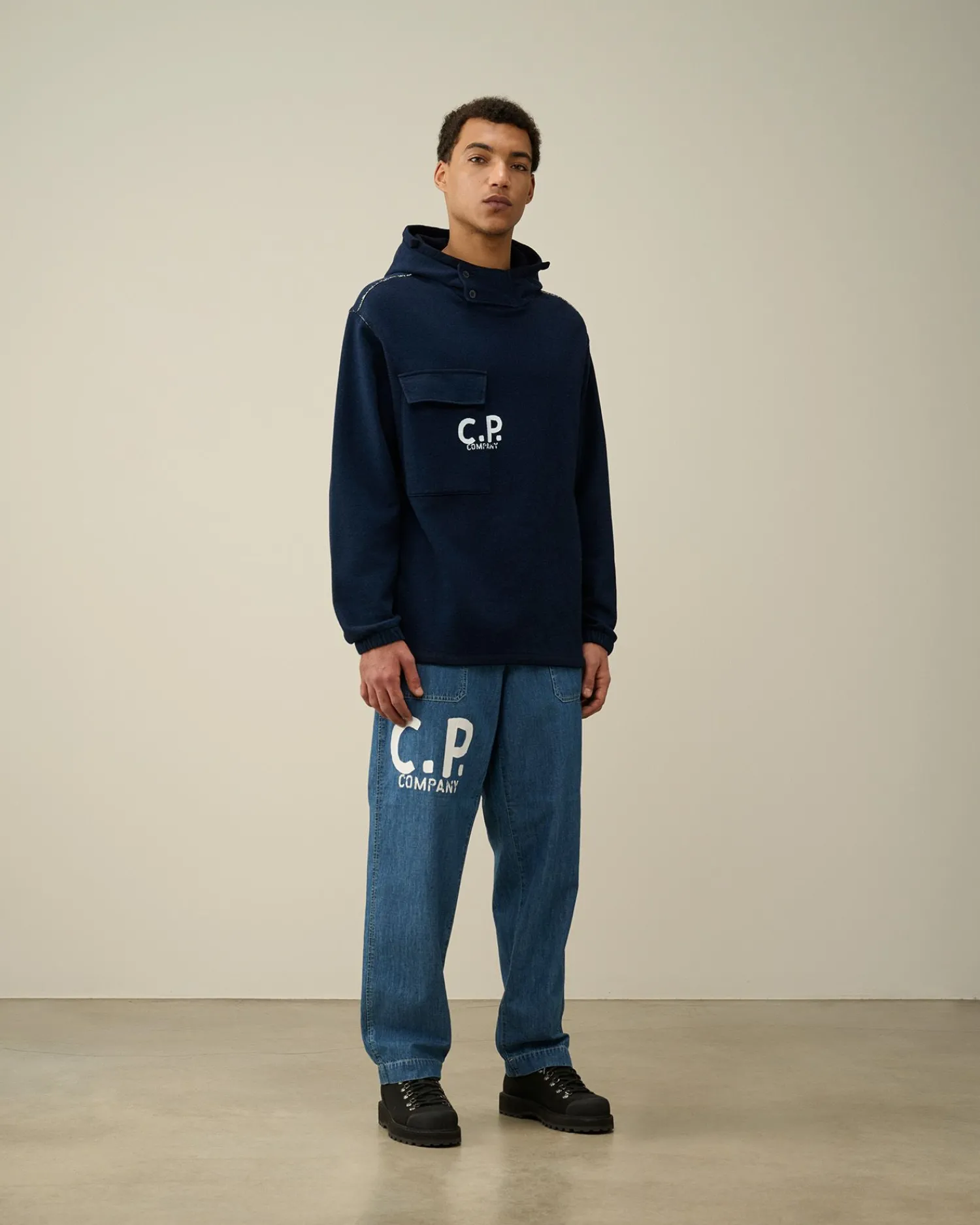 Best Sale C.P. Company Sweatshirt Med Diagonal Fleece I Bomuld Rod Knop