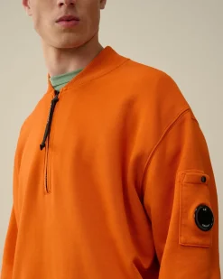 Clearance C.P. Company Sweatshirt Med Diagonal Fleece I Bomuld Guld Flamme-Orange