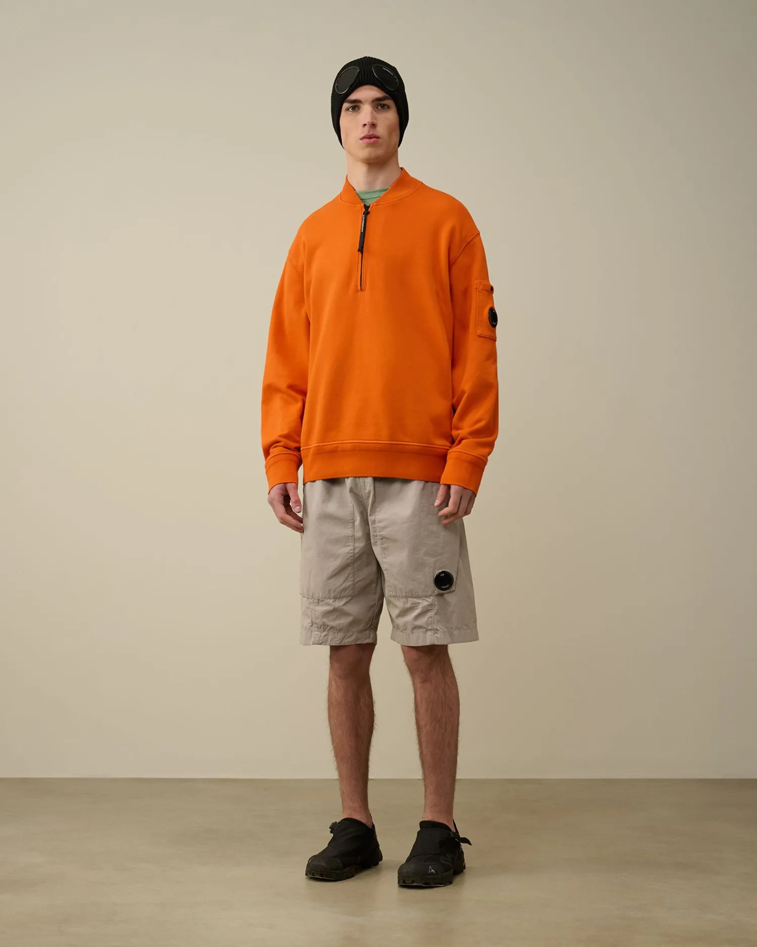 Clearance C.P. Company Sweatshirt Med Diagonal Fleece I Bomuld Guld Flamme-Orange