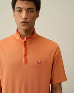 Online C.P. Company Tacting Piquet Poloshirt Med Lynlas Guld Flamme-Orange