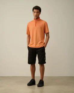 Online C.P. Company Tacting Piquet Poloshirt Med Lynlas Guld Flamme-Orange