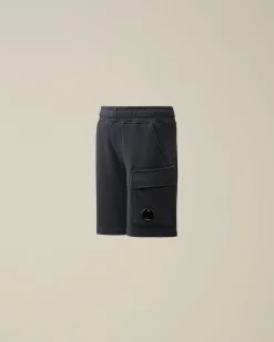 Fashion C.P. Company U16 Diagonal Fleece Cargo Shorts Total Eclipse-Blue