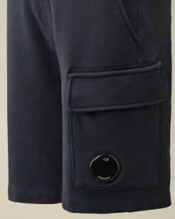 Fashion C.P. Company U16 Diagonal Fleece Cargo Shorts Total Eclipse-Blue