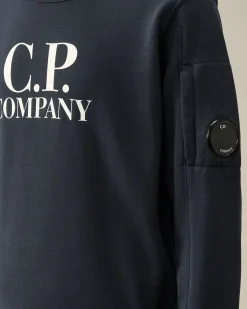 Discount C.P. Company U16 Diagonal Fleece Logo Sweatshirt Total Eclipse-Blue